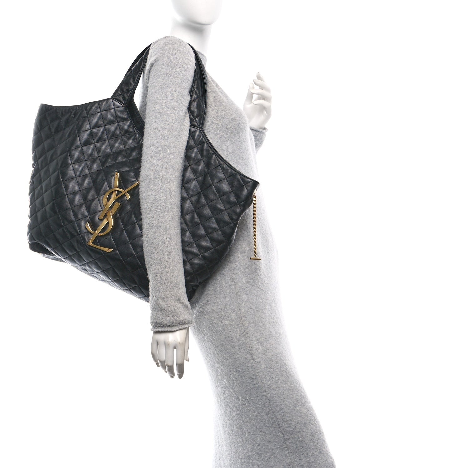Saint Laurent Lambskin Quilted Maxi Icare Shopping Tote Black 2 of 11