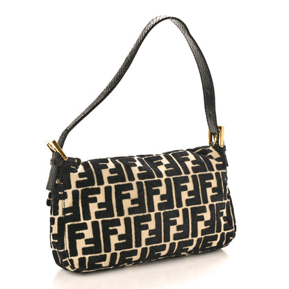 Fendi Velvet Snakeskin FF Baguette Black White 3 of 10