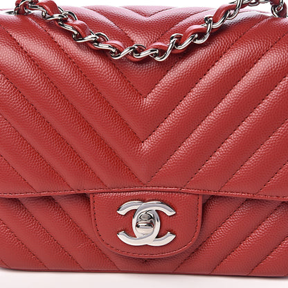 Chanel Caviar Chevron Quilted Mini Square Flap Dark Red 10 of 10