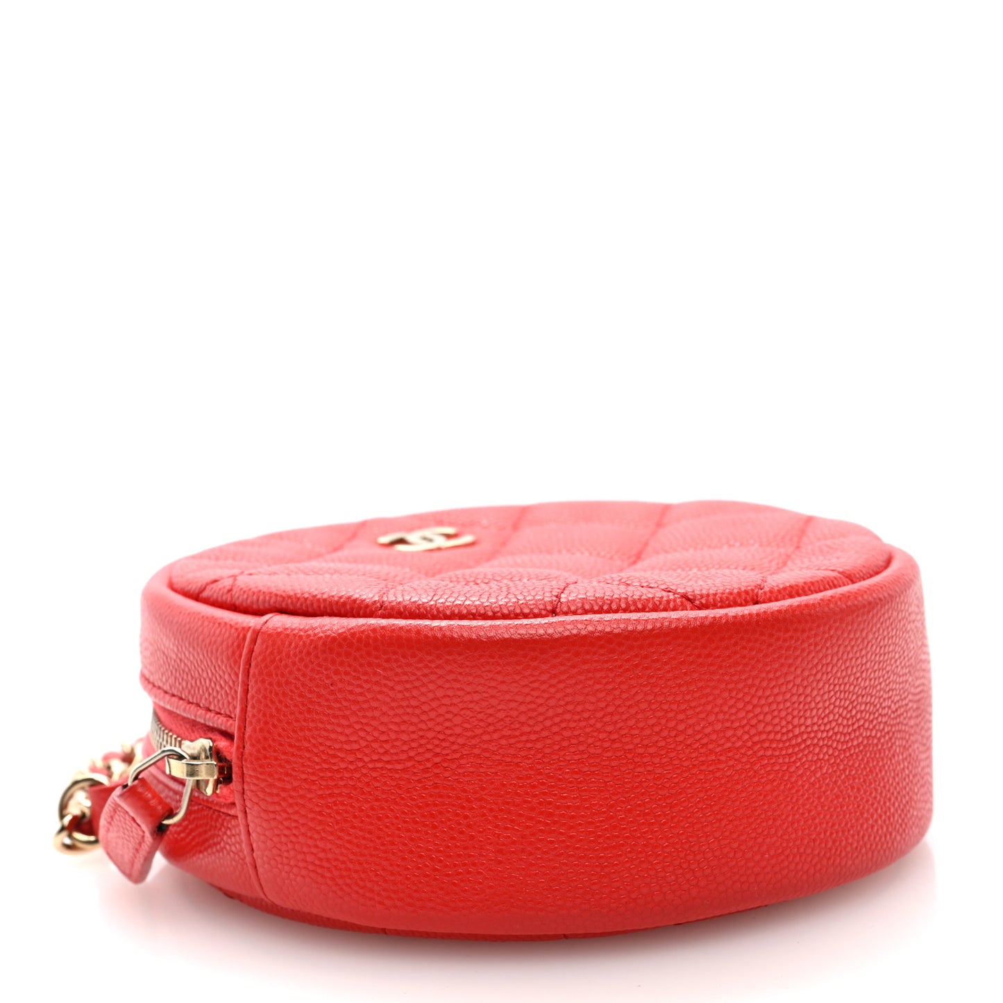 Caviar Quilted Round Clutch With Chain Red