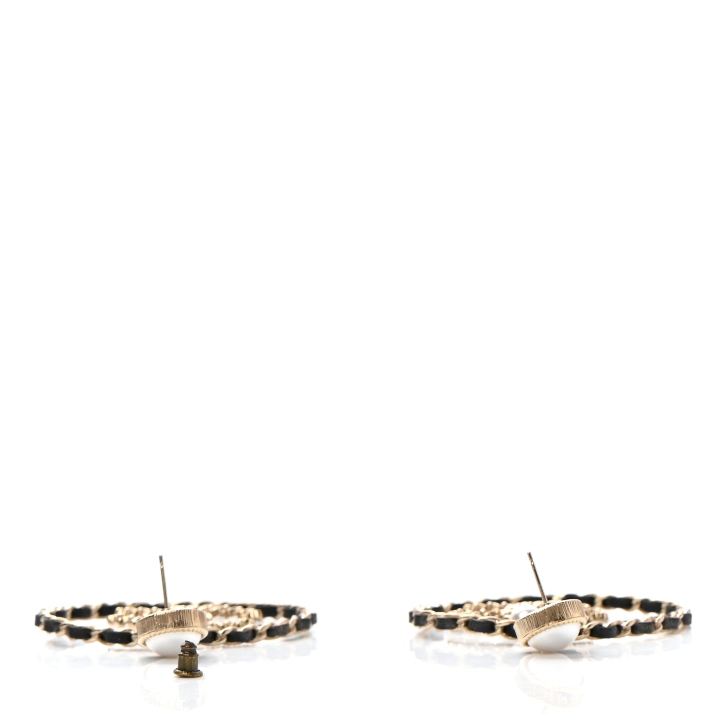 Lambskin Crystal Pearl CC Drop Earrings Gold Black