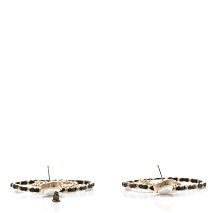 Chanel Lambskin Crystal Pearl CC Drop Earrings Gold Black 3 of 4