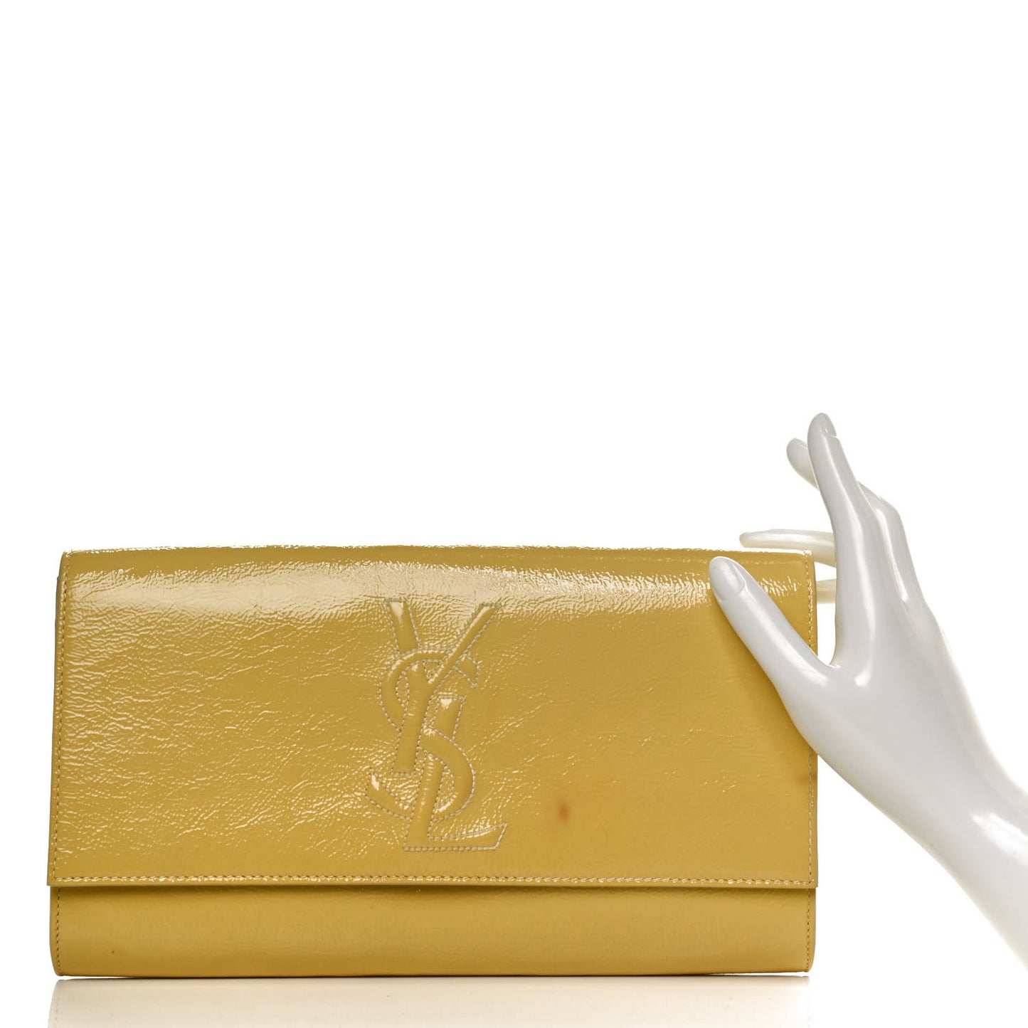 Textured Patent Calfskin Monogram Large Belle De Jour Clutch Lemon