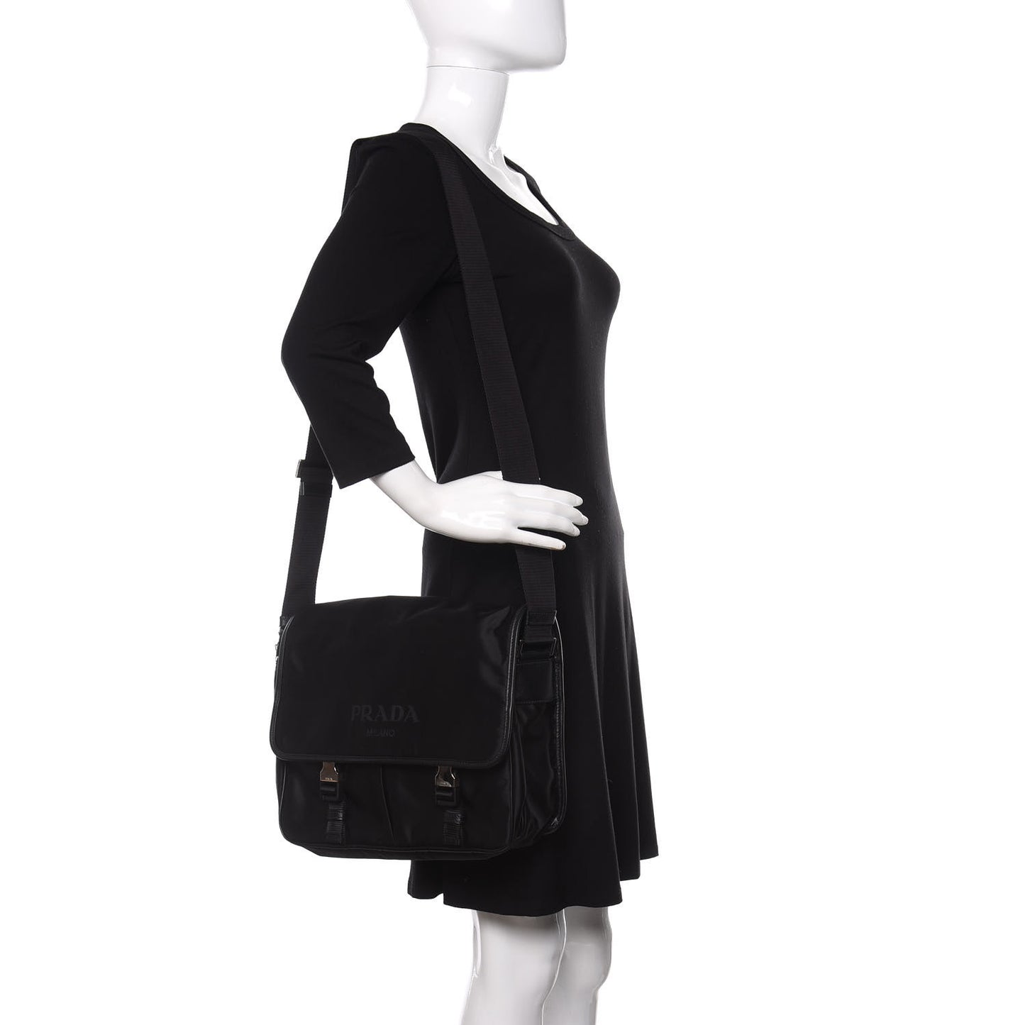 Tessuto Nylon Saffiano Messenger Satchel Black