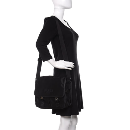 Prada Tessuto Nylon Saffiano Messenger Satchel Black 2 of 9