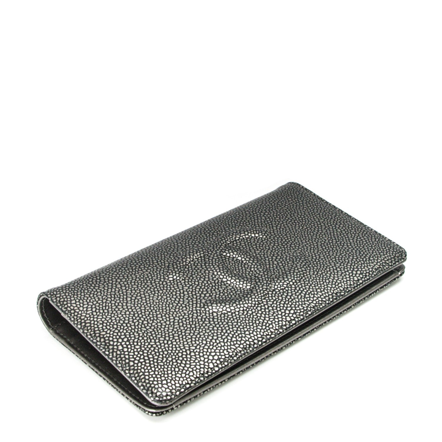 Chanel Metallic Caviar Timeless CC Yen Wallet Dark Silver 4 of 8