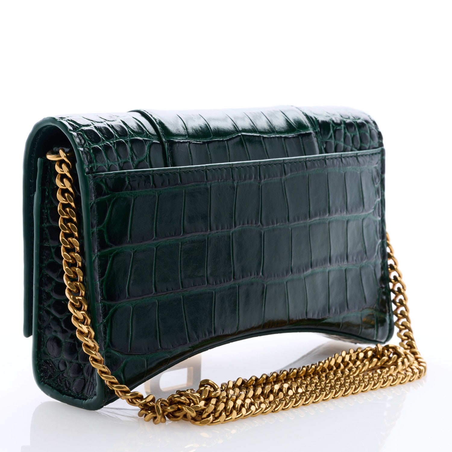 Balenciaga Shiny Calfskin Crocodile Embossed Hourglass Chain Bag Forest Green 3 of 8