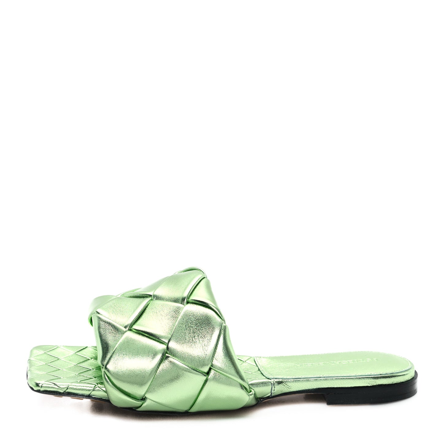Metallic Nappa Maxi Reflection Weave Lido Flat Sandals 38 Pistachio
