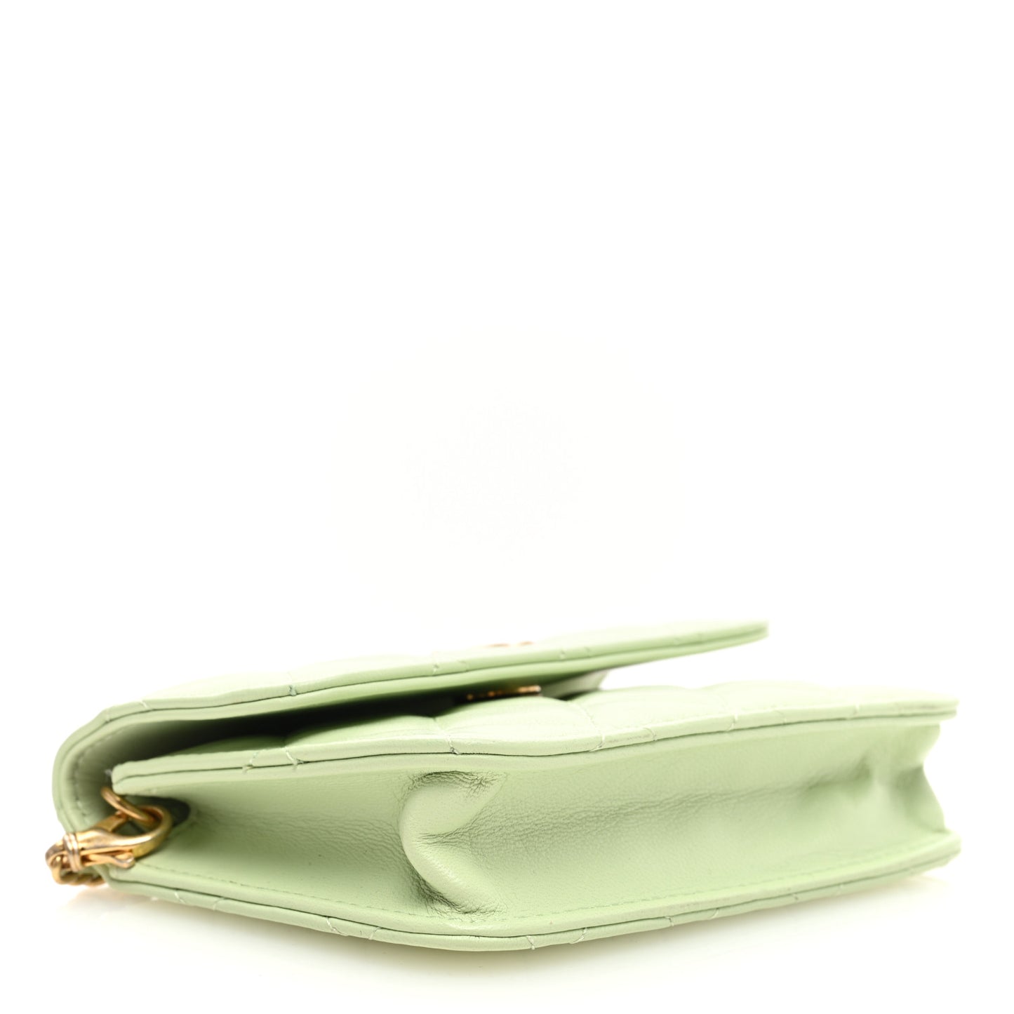 Lambskin Quilted Pearl Crush Clutch With Chain Light Green