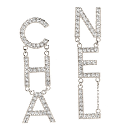 Chanel Crystal Cha-Nel Logo Drop Earrings Gold 1 of 5
