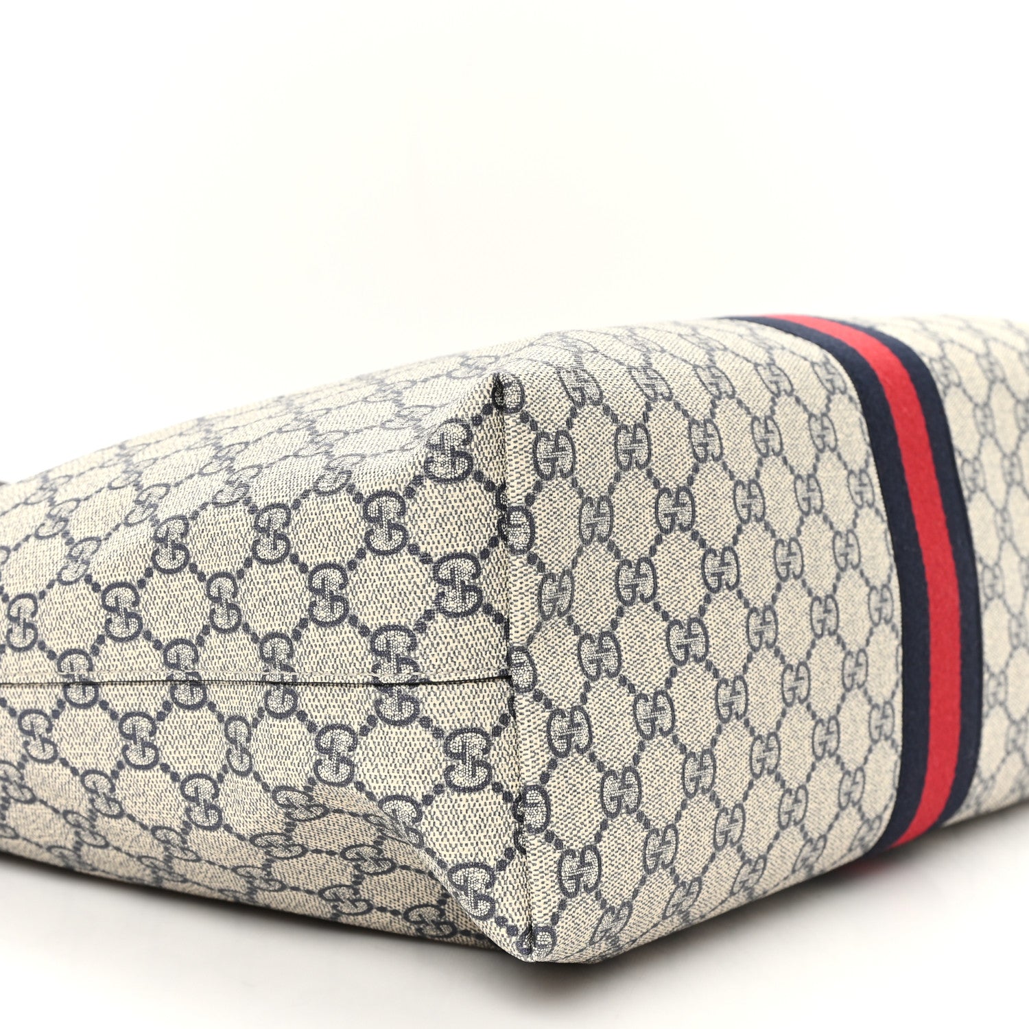 Gucci GG Supreme Monogram Textured Calfskin Web Medium Ophidia Shopping Tote Beige Blue 8 of 9