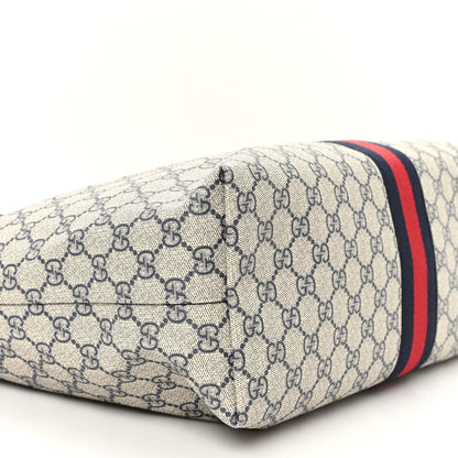 Gucci GG Supreme Monogram Textured Calfskin Web Medium Ophidia Shopping Tote Beige Blue 8 of 9