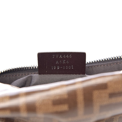 Fendi Glazed Fabric Vitello Century FF 1974 Stamp Patch Pocket Belt Bag Mogano Panna Black 7 of 10