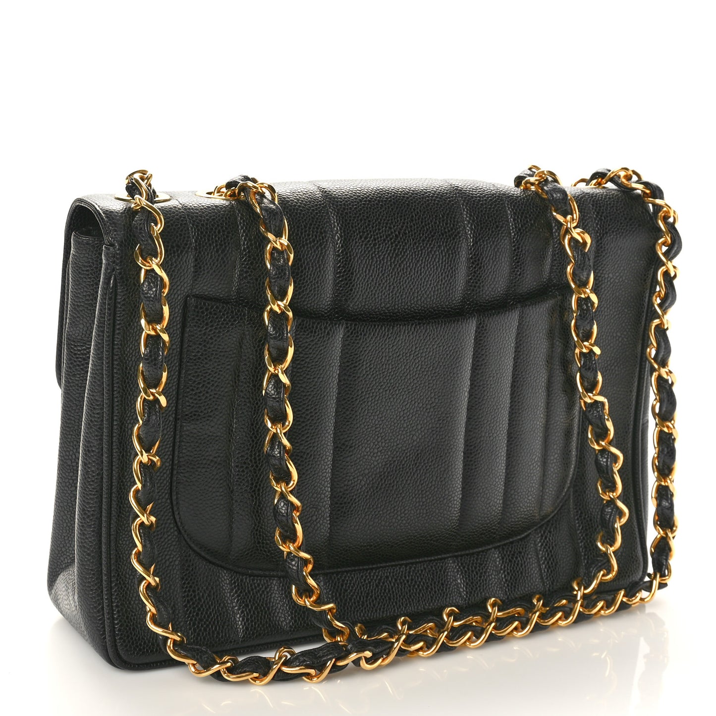 Caviar Vertical Quilted Jumbo Single Flap Black