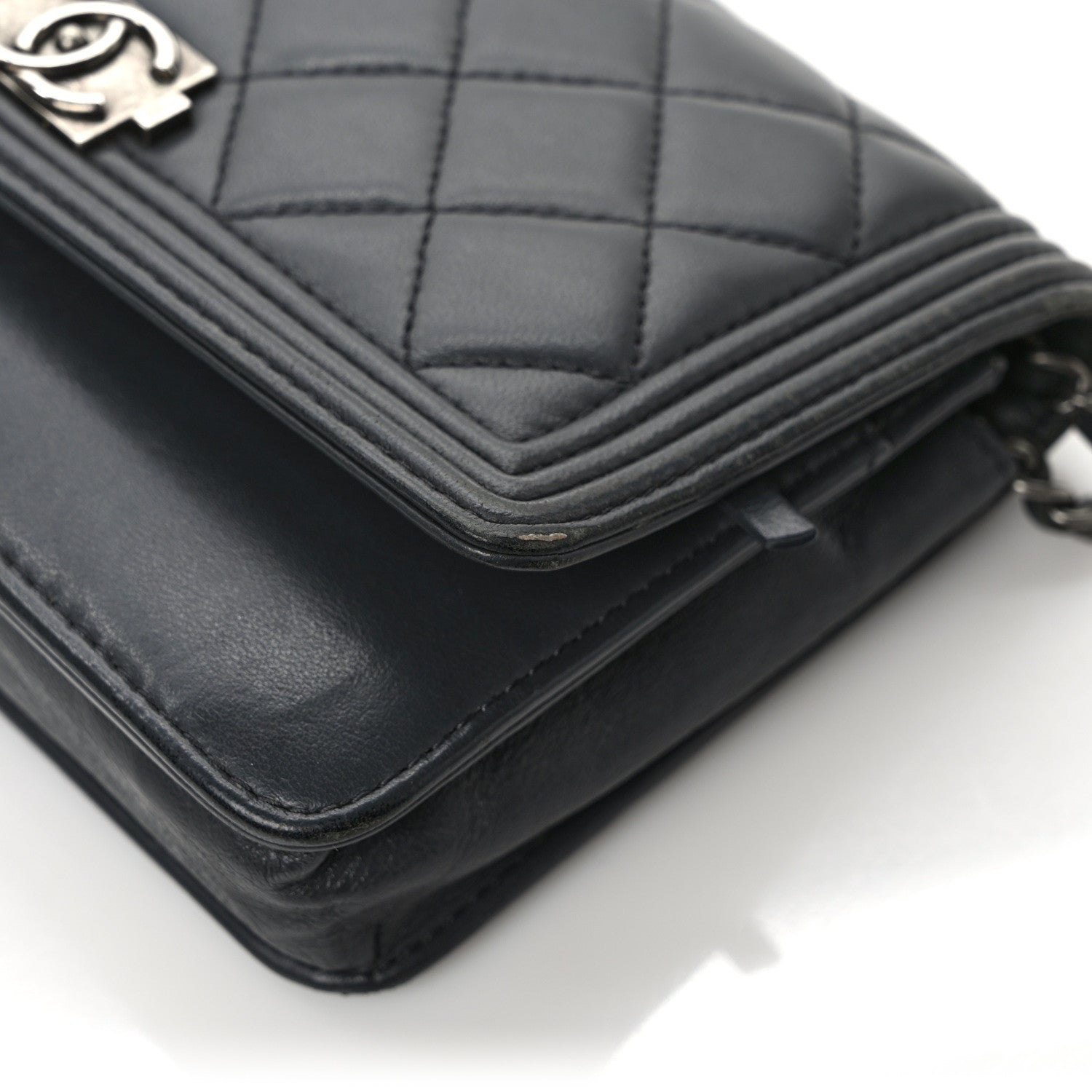 Chanel Lambskin Quilted Boy Wallet On Chain WOC Dark Grey 11 of 12