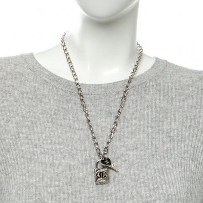 Chanel Enamel CC Padlock Heart Key Necklace Black Silver 2 of 4