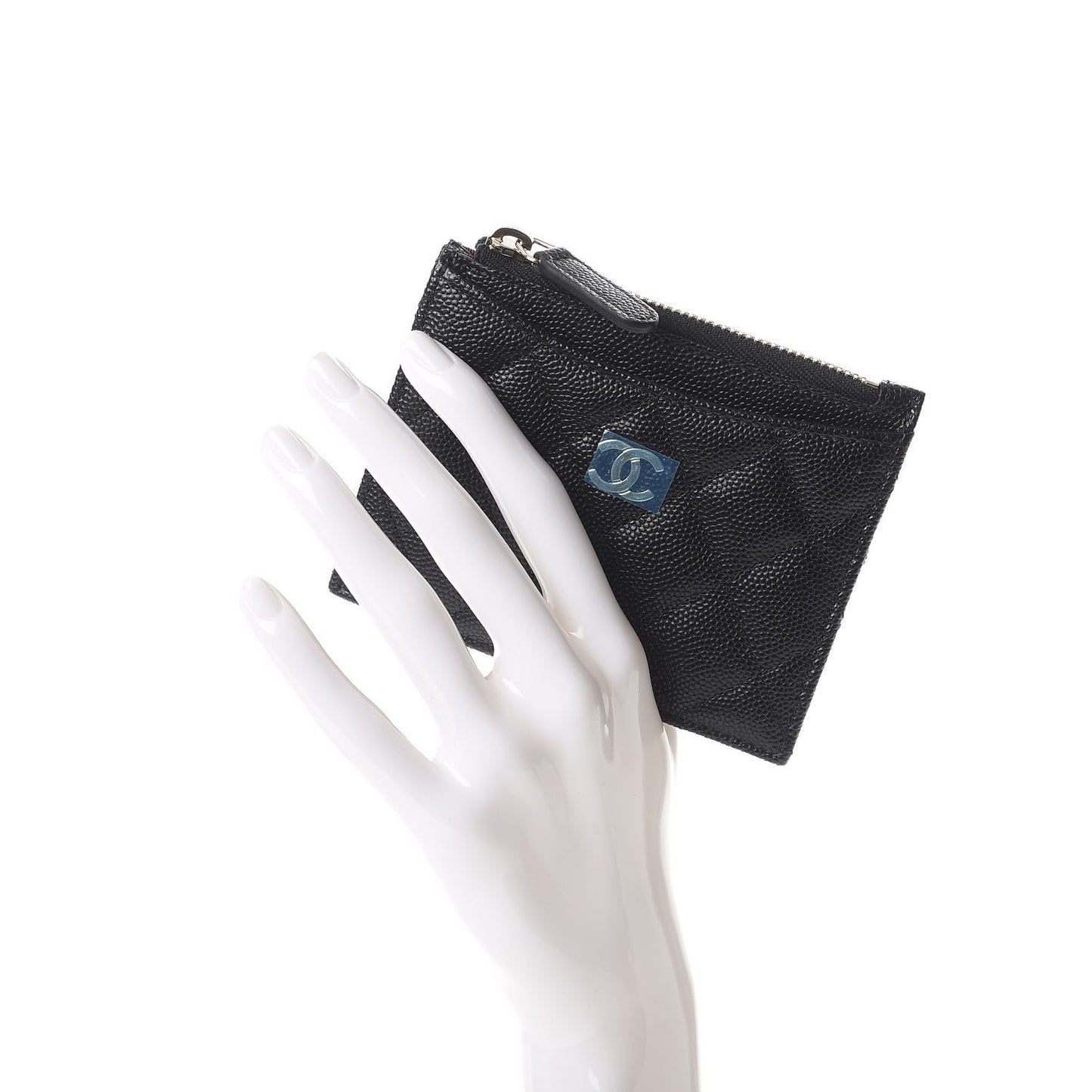 Caviar Quilted CC Zip Card Holder Black