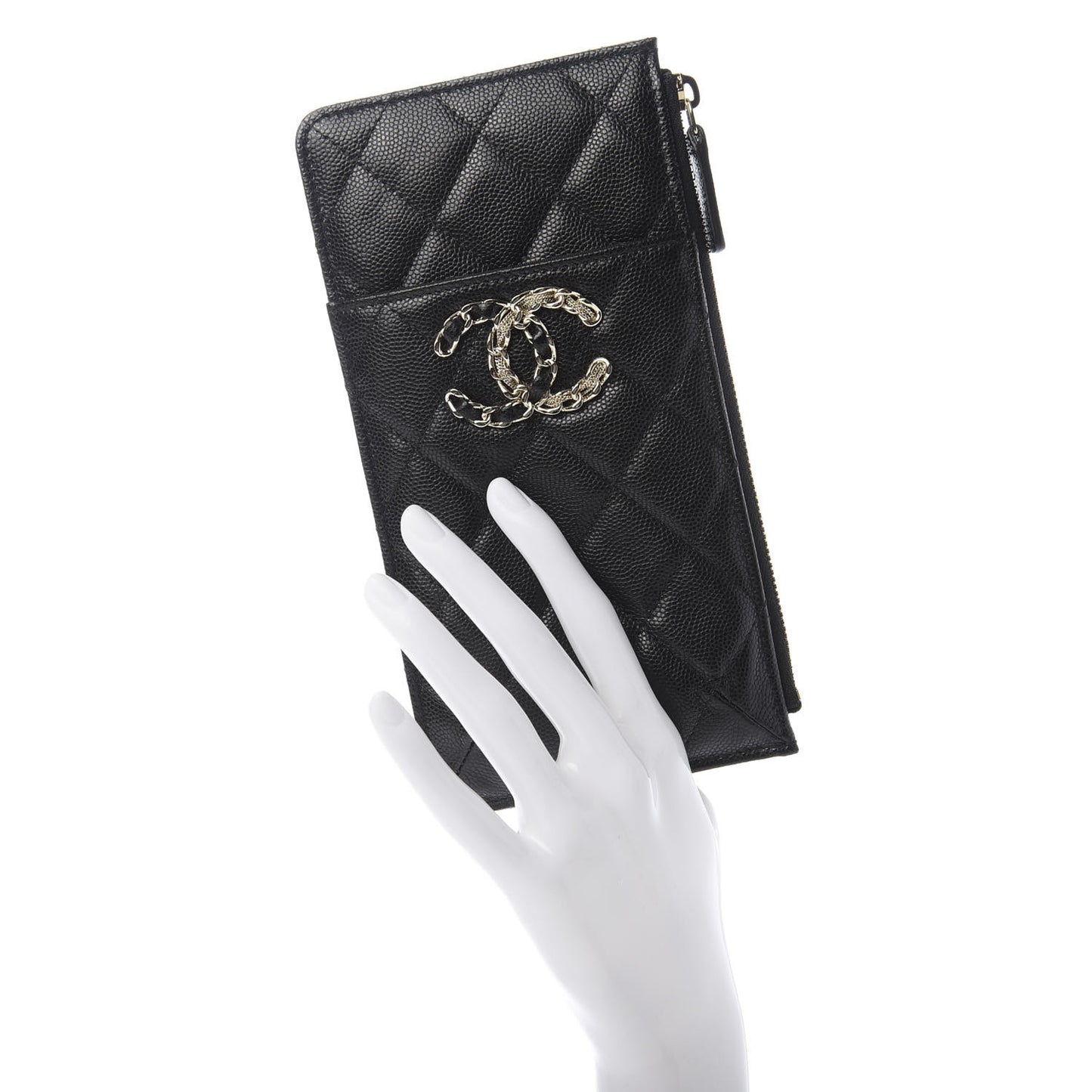 Caviar Quilted French New Wave Flat Wallet Pouch Black