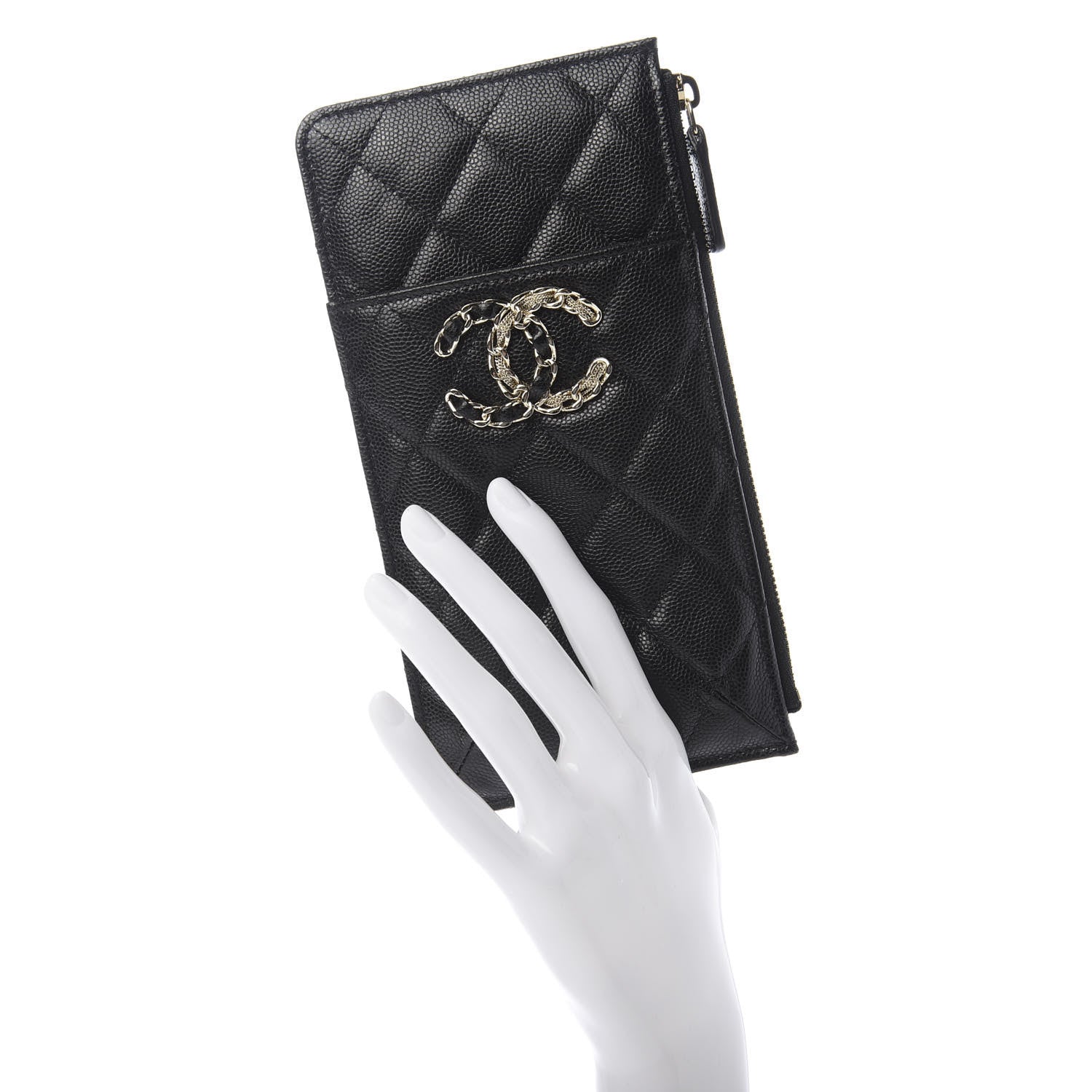 Chanel Caviar Quilted French New Wave Flat Wallet Pouch Black 2 of 8