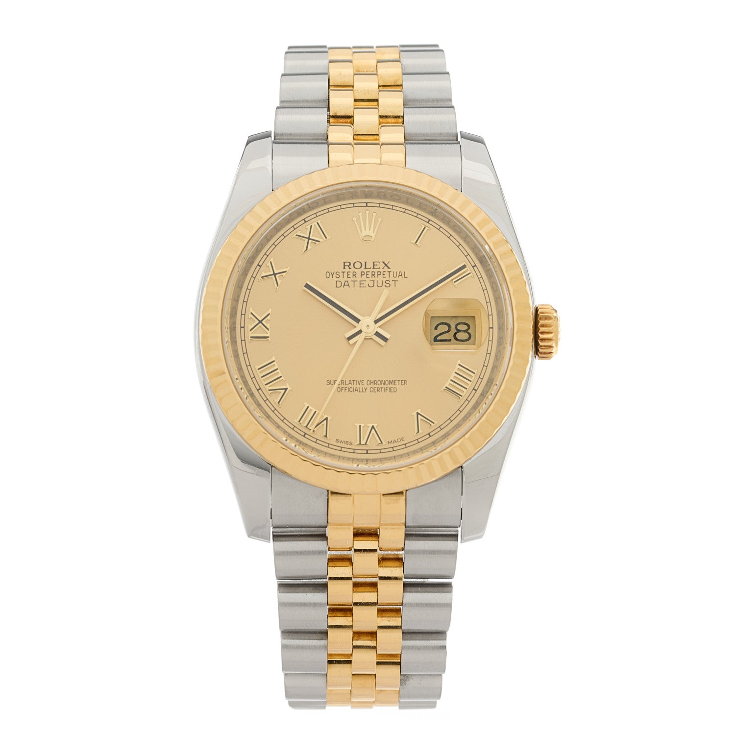 Rolex Stainless Steel 18K Yellow Gold 36mm Oyster Perpetual Datejust Watch Champagne Roman 116233 1 of 4