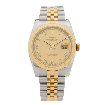 Rolex Stainless Steel 18K Yellow Gold 36mm Oyster Perpetual Datejust Watch Champagne Roman 116233 1 of 4
