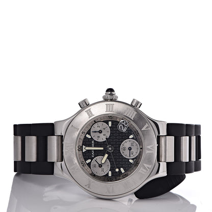 Cartier Stainless Steel Rubber 38mm Must 21 Chronoscaph Quartz Watch Black 3 of 20