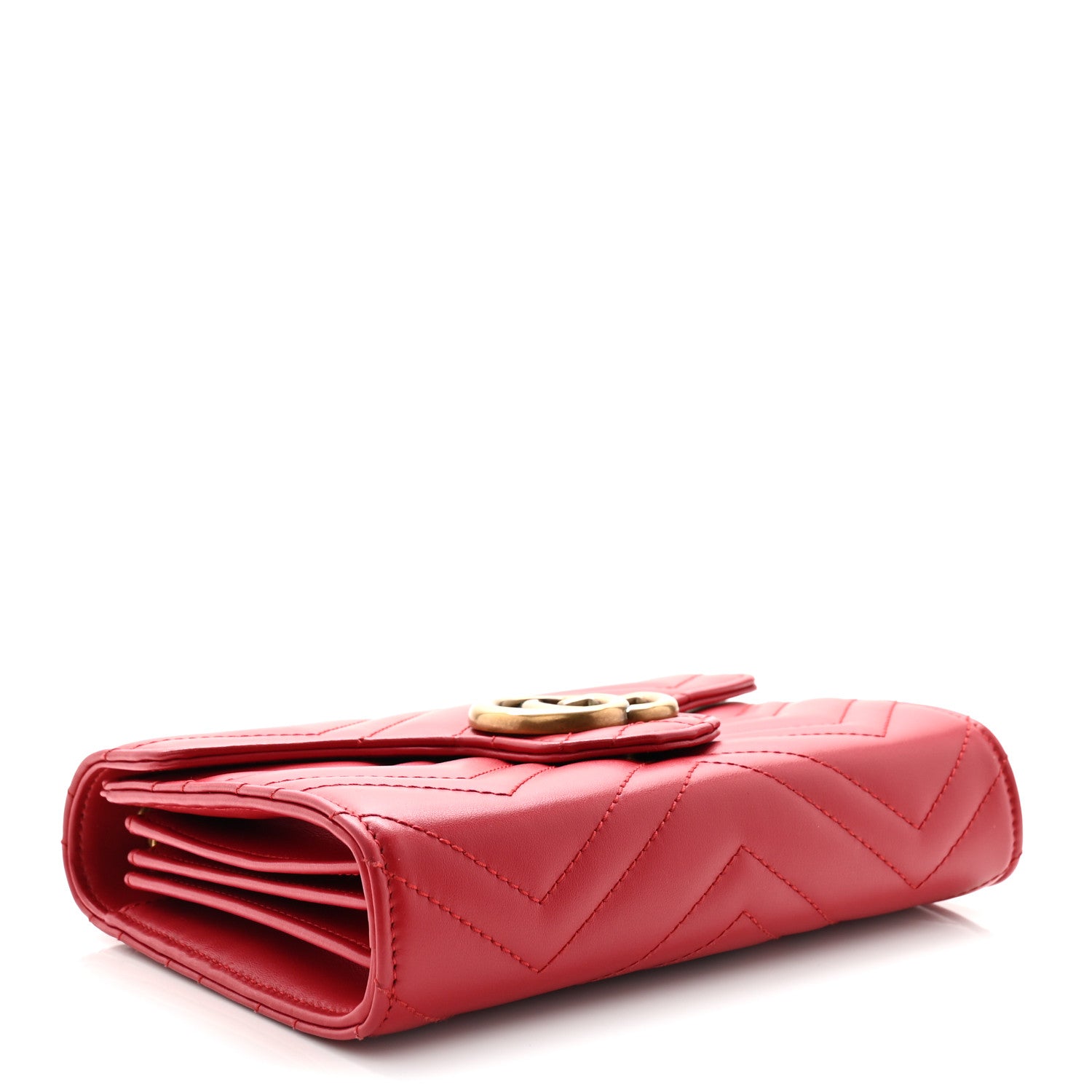 Gucci Calfskin Matelasse GG Marmont Chain Wallet Hibiscus Red 4 of 10