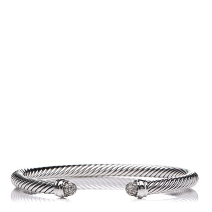 David Yurman Sterling Silver Pave Diamond 5mm Cable Classics Bracelet 1 of 4