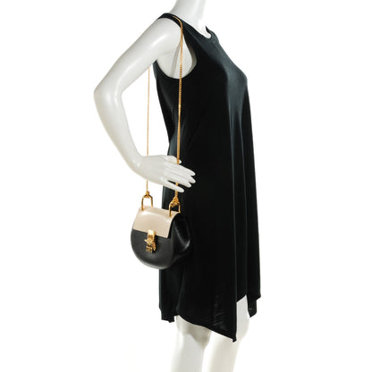 Chloe Grained Calfskin Lambskin Mini Bi-Color Drew Shoulder Bag Black Cream 2 of 7