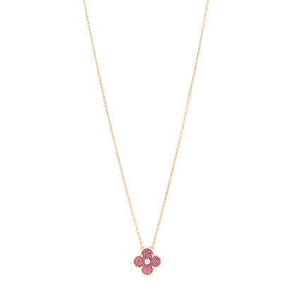 Van Cleef & Arpels 18K Rose Gold Diamond Rhodonite Vintage Alhambra Pendant Necklace 1 of 5
