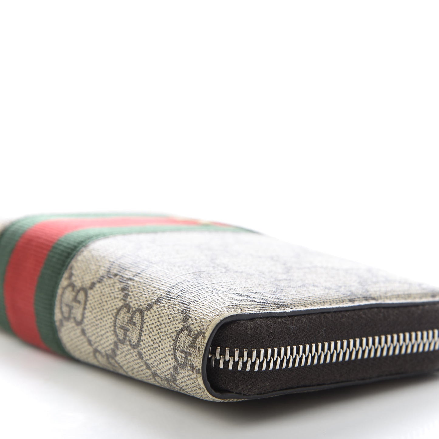 GG Supreme Monogram Web Bee Zip Around Wallet Beige Cocoa