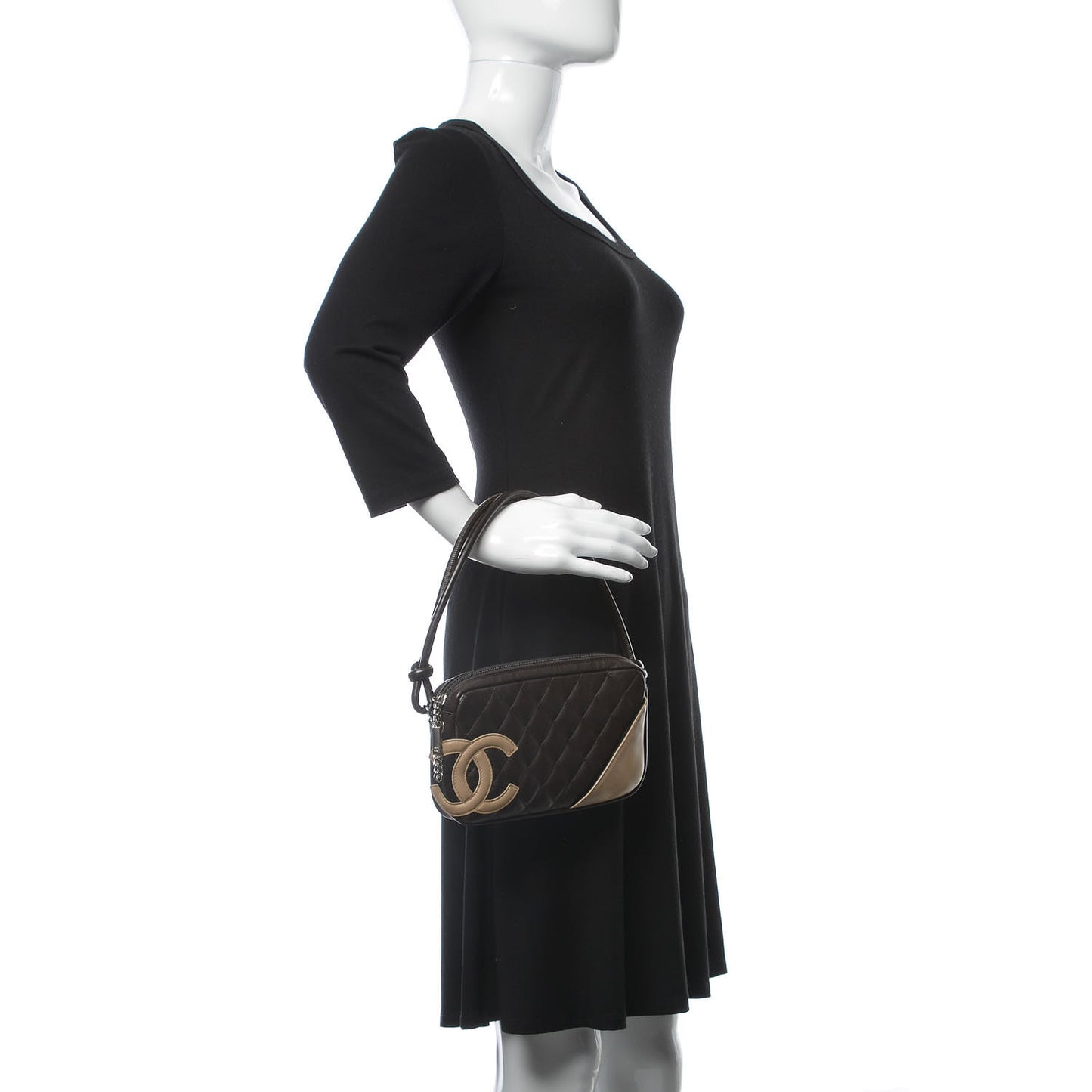 Calfskin Quilted Cambon Pochette Brown Beige
