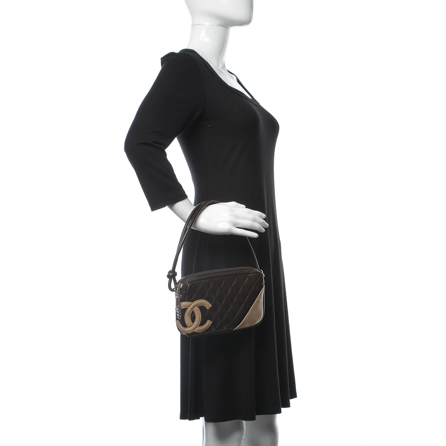Chanel Calfskin Quilted Cambon Pochette Brown Beige 2 of 7