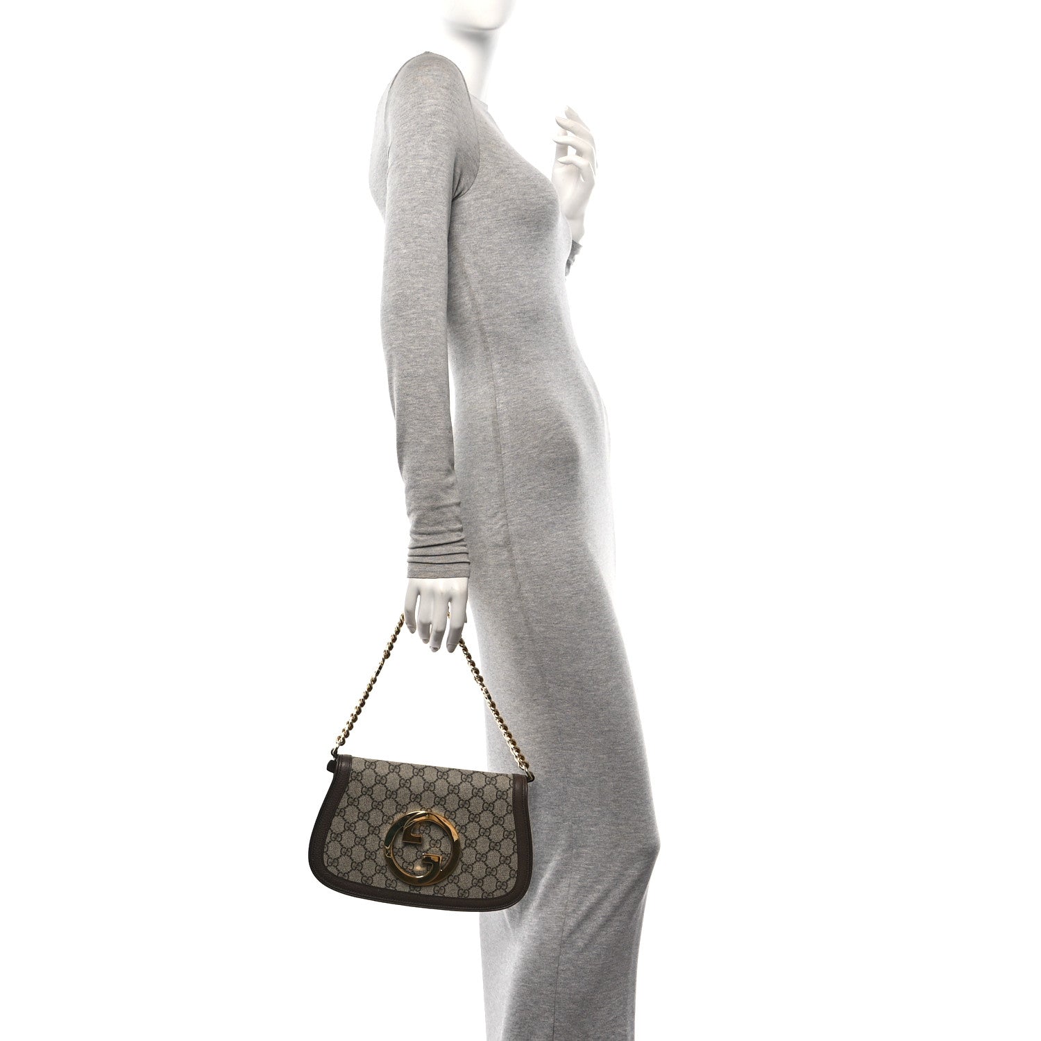 Gucci GG Supreme Monogram Textured Dollar Calfskin Blondie Chain Shoulder Flap Bag Beige Ebony New Acero 2 of 10