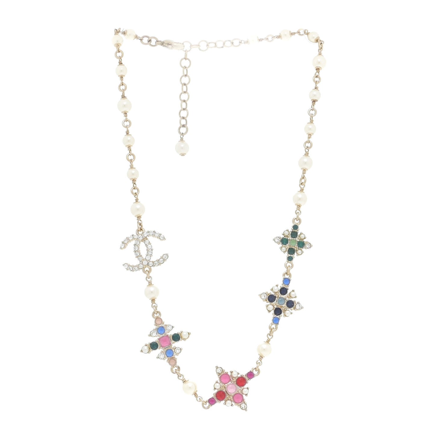 Pearl Crystal CC Necklace Light Gold Multicolor