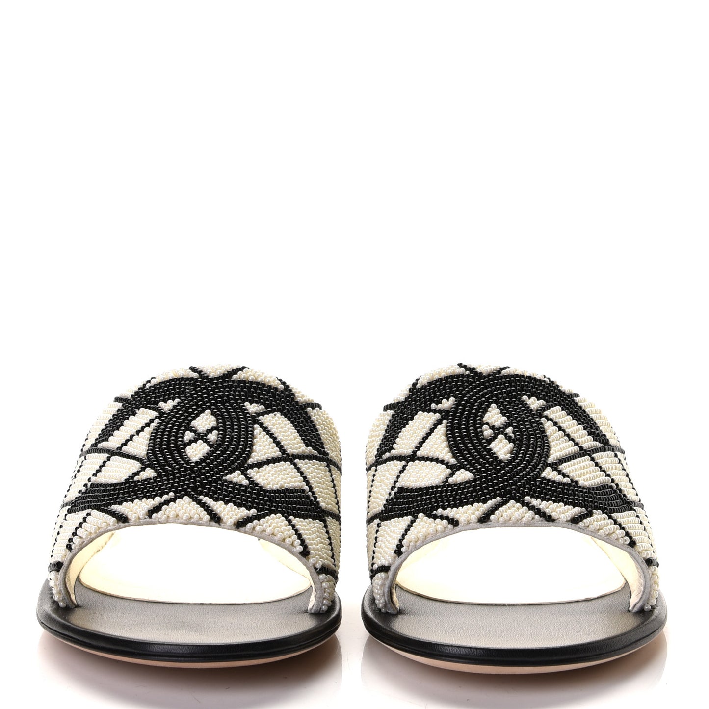 Pearl Embroidery CC Mules 37.5 Black White