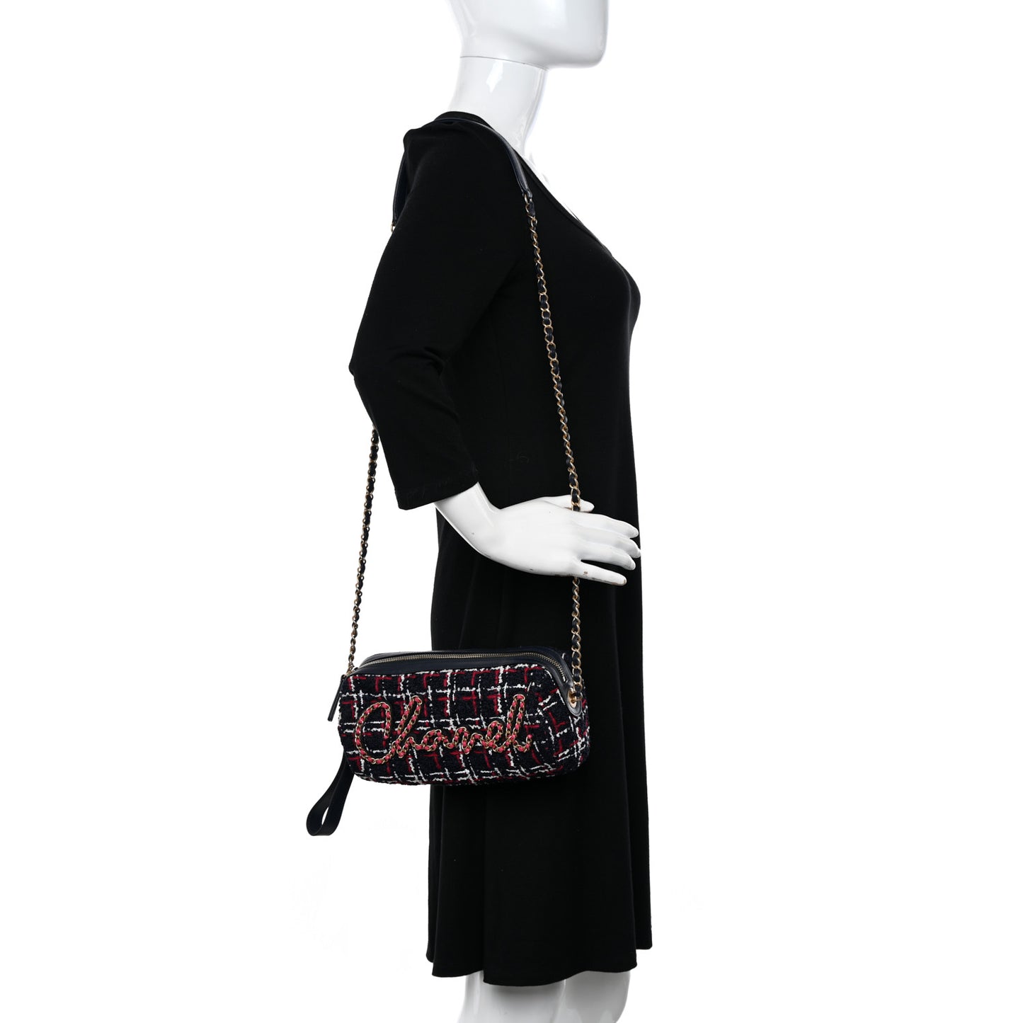 Tweed Calfskin Signe Bowling Bag Navy Multicolor