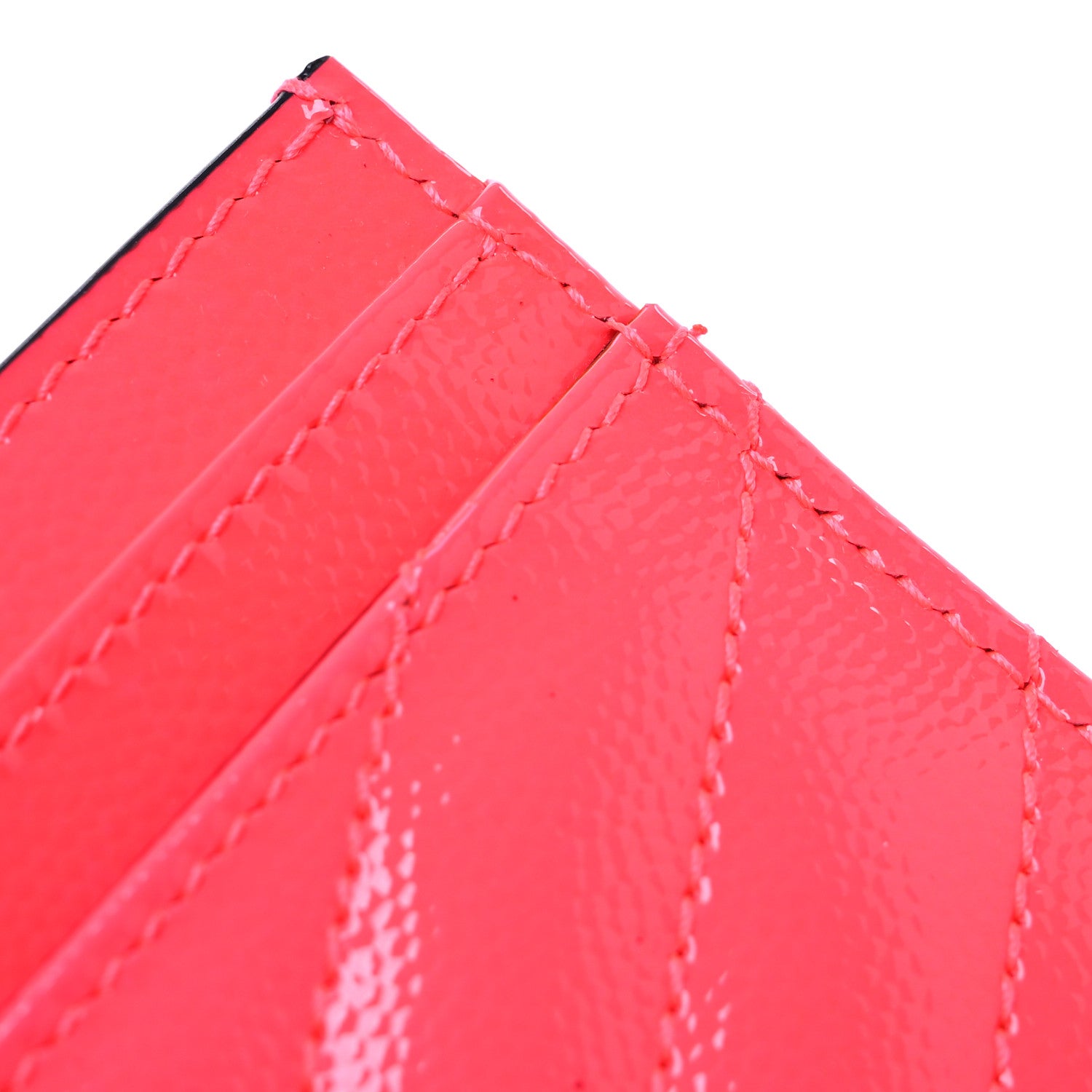 Saint Laurent Patent Grain De Poudre Matelasse Chevron Monogram Credit Card Case Neon Pink 8 of 9