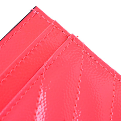 Saint Laurent Patent Grain De Poudre Matelasse Chevron Monogram Credit Card Case Neon Pink 8 of 9
