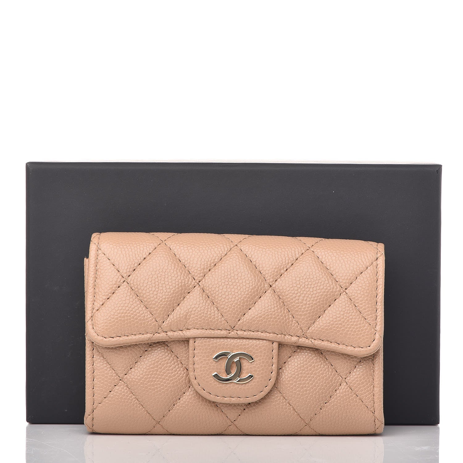 Chanel Caviar Quilted Flap Card Holder Wallet Beige 9 of 9