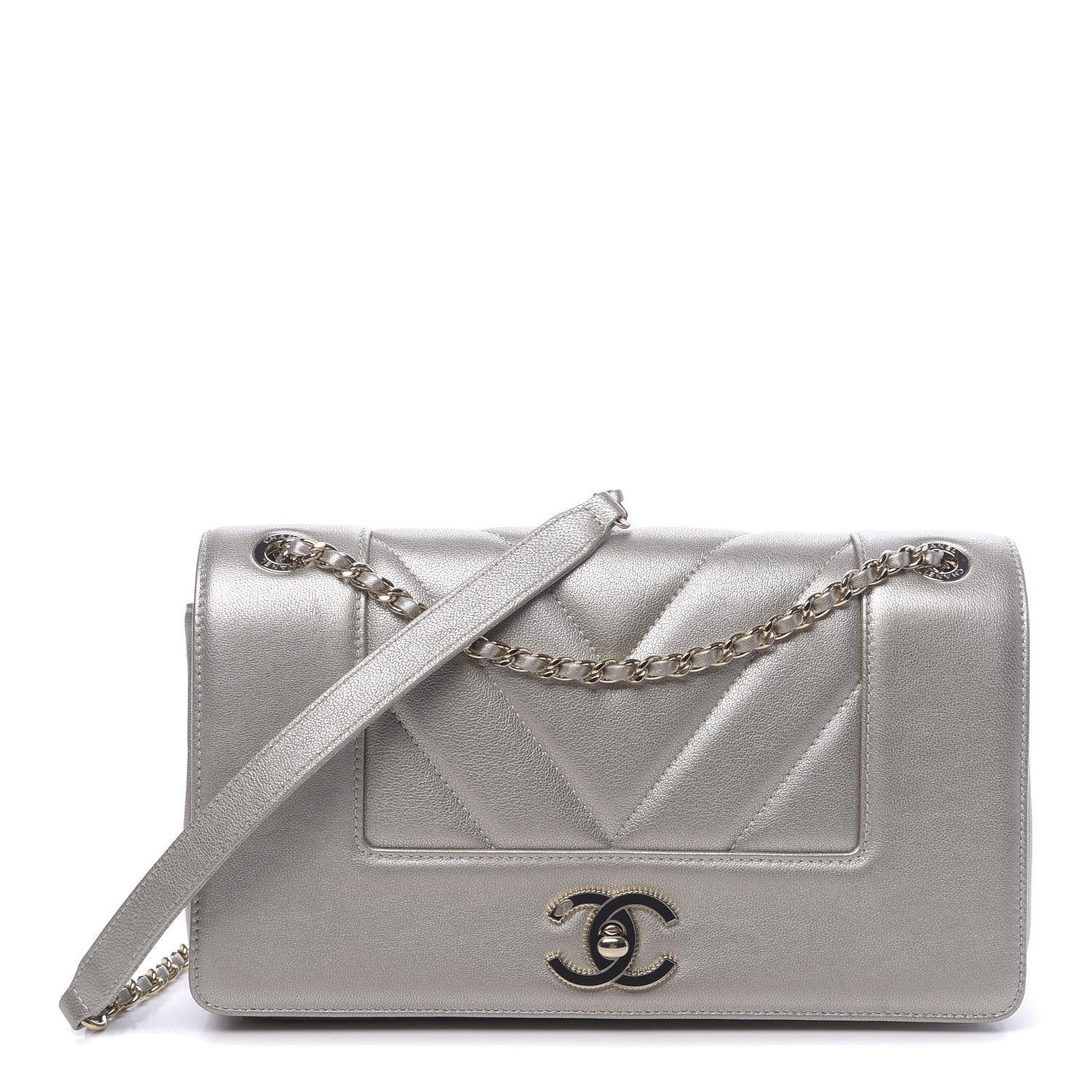 Chanel Metallic Sheepskin Chevron Quilted Medium Vintage Mademoiselle Flap Light Gold 1 of 12