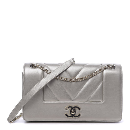 Chanel Metallic Sheepskin Chevron Quilted Medium Vintage Mademoiselle Flap Light Gold 1 of 12