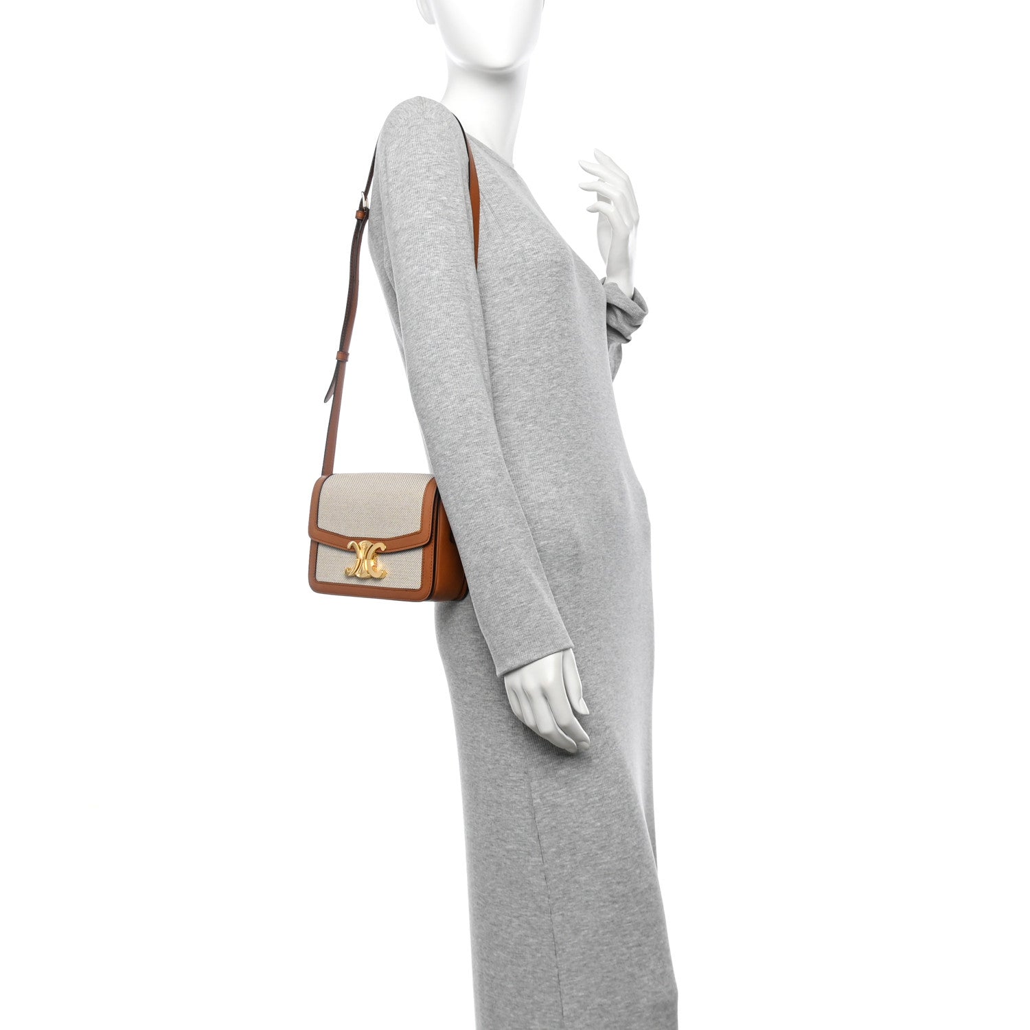 Celine Textile Natural Calfskin Teen Triomphe White Tan 2 of 14