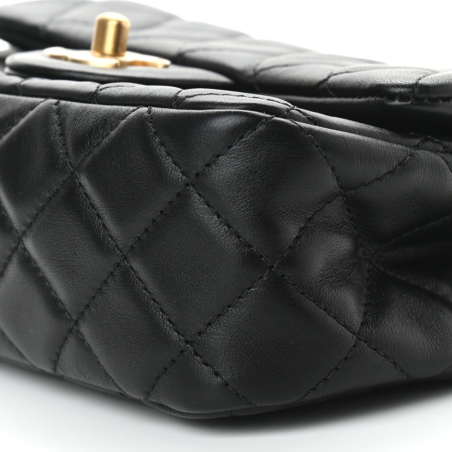 Lambskin Quilted Mini Rectangular Pearl Crush Flap Black