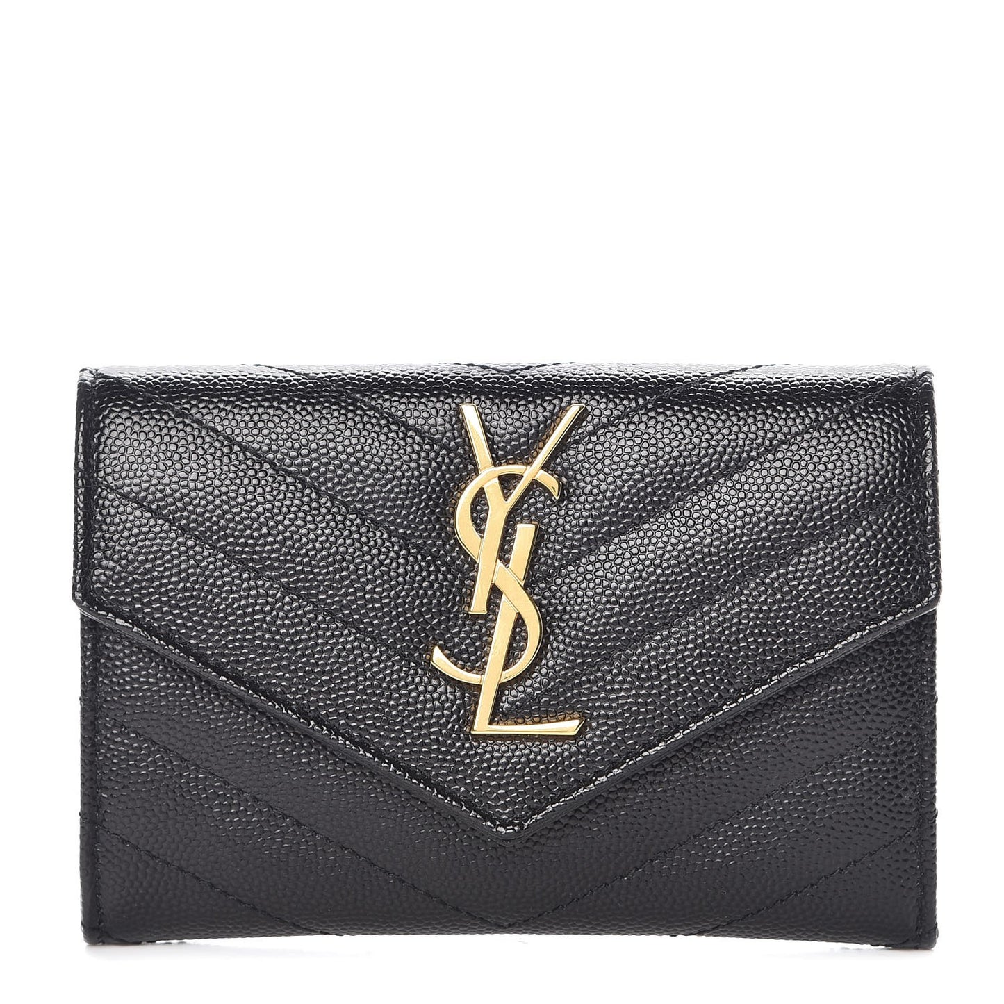 Grain De Poudre Matelasse Chevron Small Monogram Envelope Wallet Black