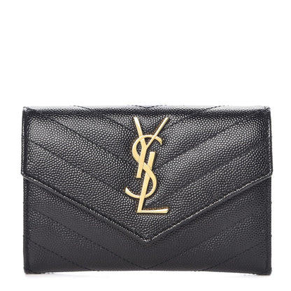 Saint Laurent Grain De Poudre Matelasse Chevron Small Monogram Envelope Wallet Black 1 of 8