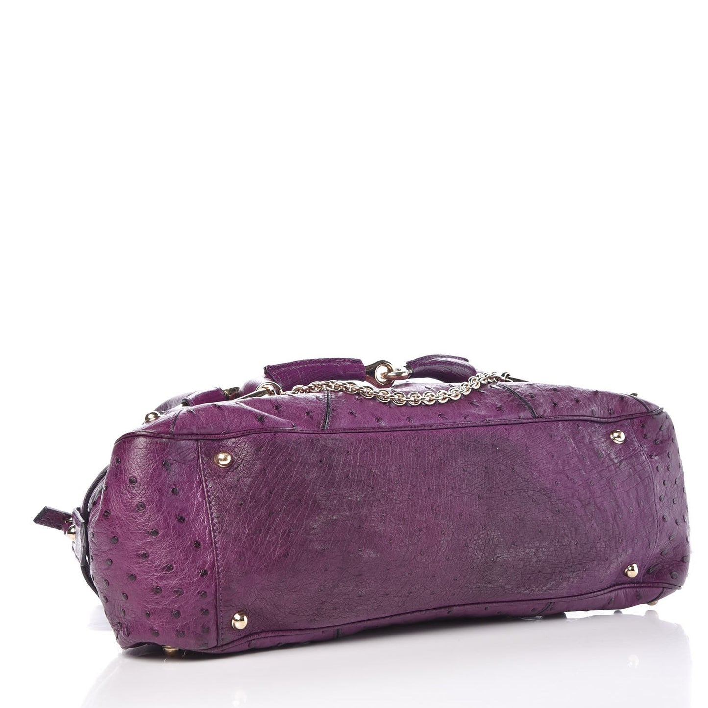 Ostrich Horsebit Chain Satchel Grape Royal
