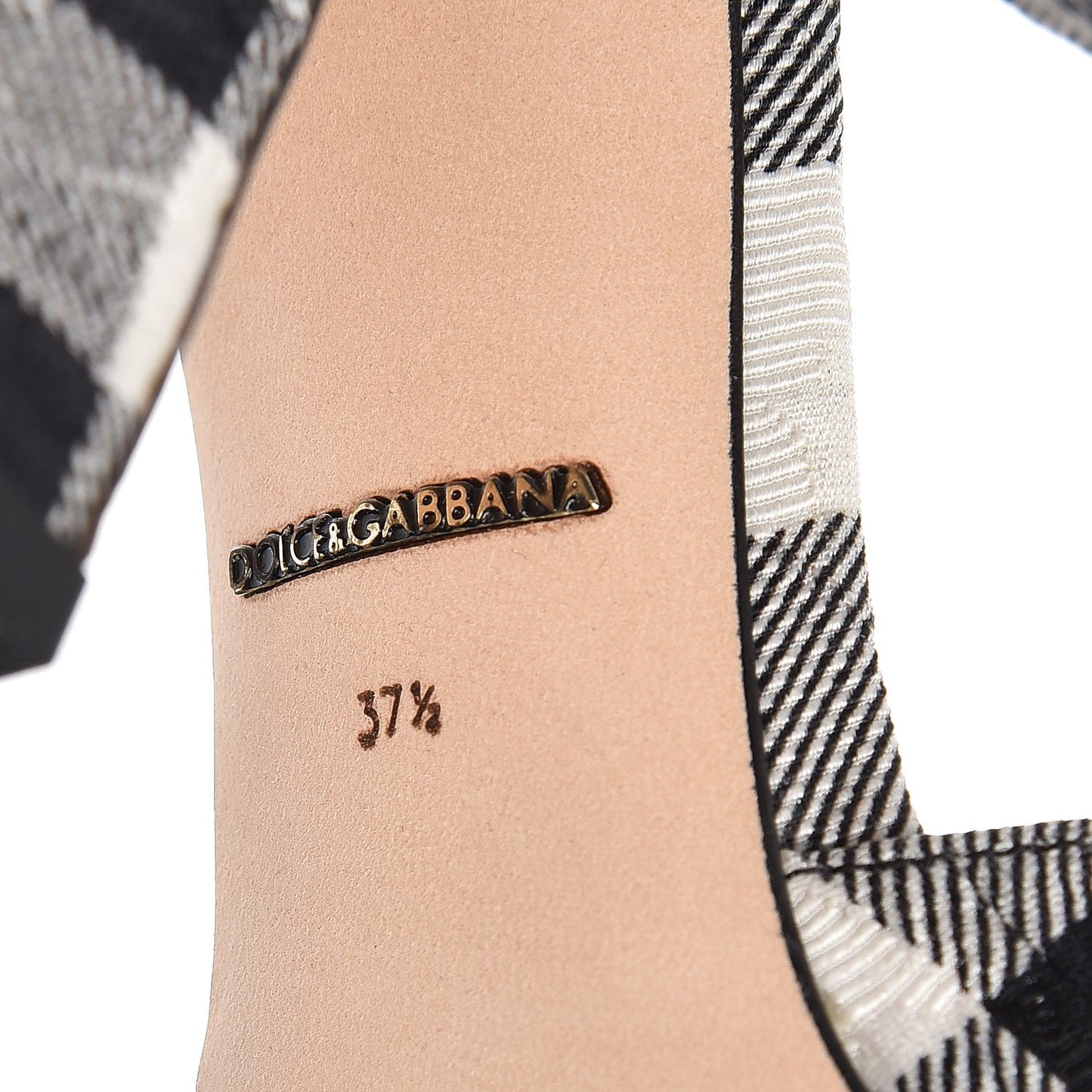 Gingham Brocade T Bar Pumps 37.5 Black White