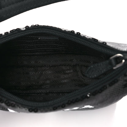 Prada Paillettes Sequin Mini Re-Edition 2000 Bag Black White 5 of 10