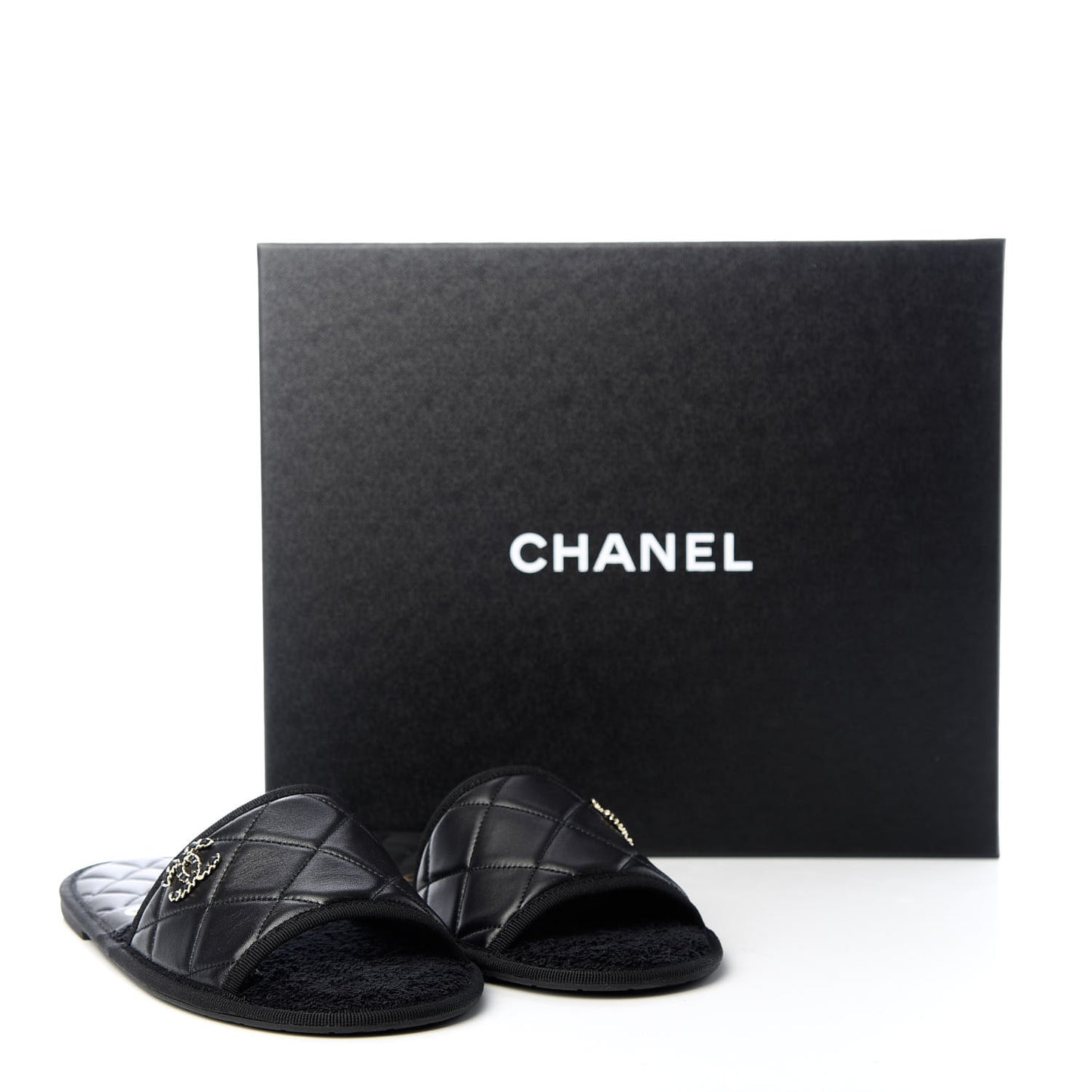 Lambskin Quilted CC Mules Sandals S Black
